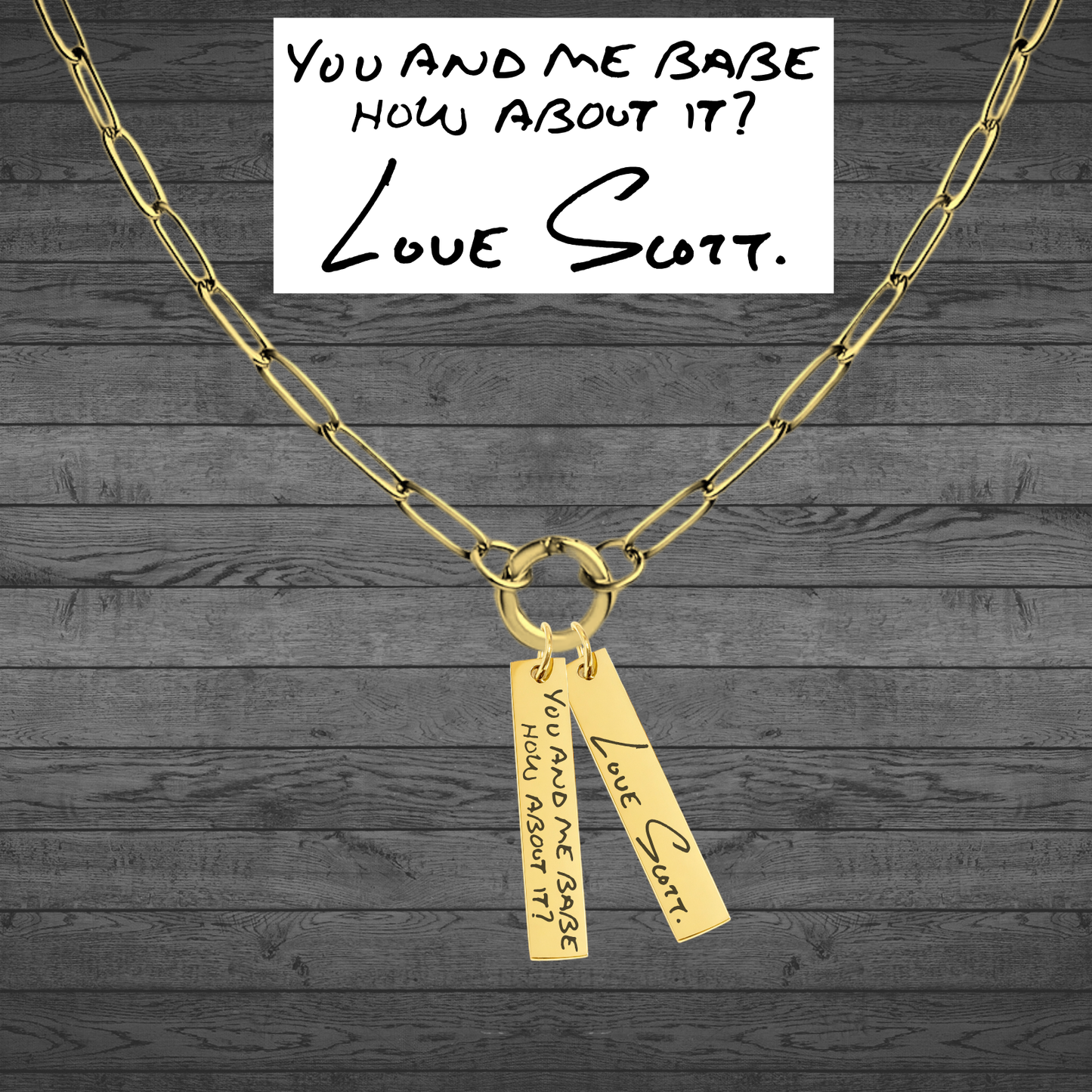 Text, Handwriting or Drawing Laser Engraved Gold Bar Pendant