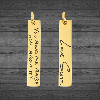 Text, Handwriting or Drawing Laser Engraved Gold Bar Pendant