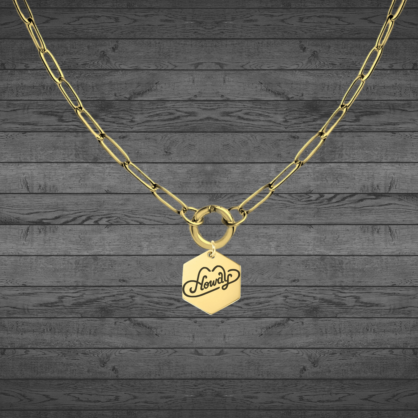 Text, Handwriting or Drawing Laser Engraved Gold Hexagon Pendant