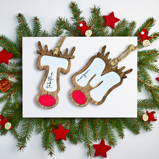 Custom Initial Reindeer Ornament - Wood & Acrylic