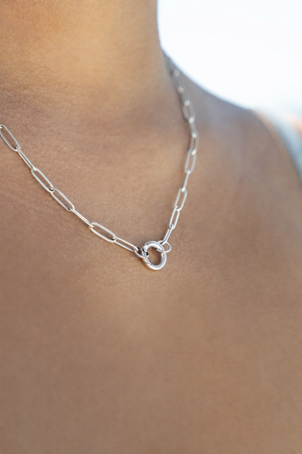 Silver Paperclip Chain Necklace with Mini Circle Carabiner