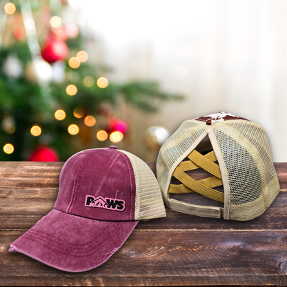PAWS Distressed Ponytail Hat
