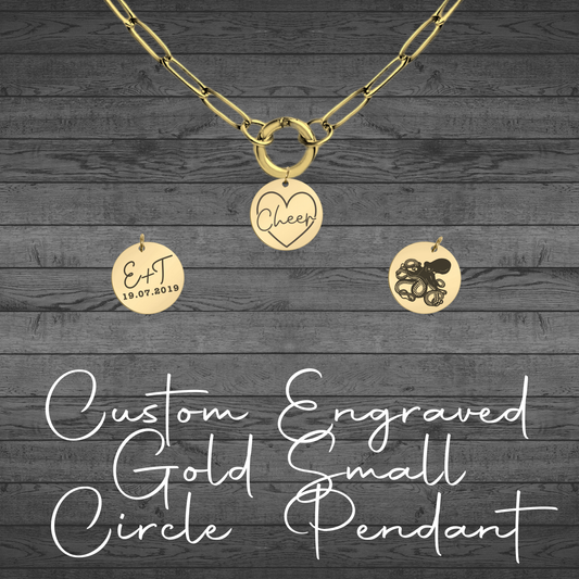 Text, Handwriting or Drawing Laser Engraved Gold Small Circle Pendant