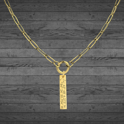 Text, Handwriting or Drawing Laser Engraved Gold Bar Pendant