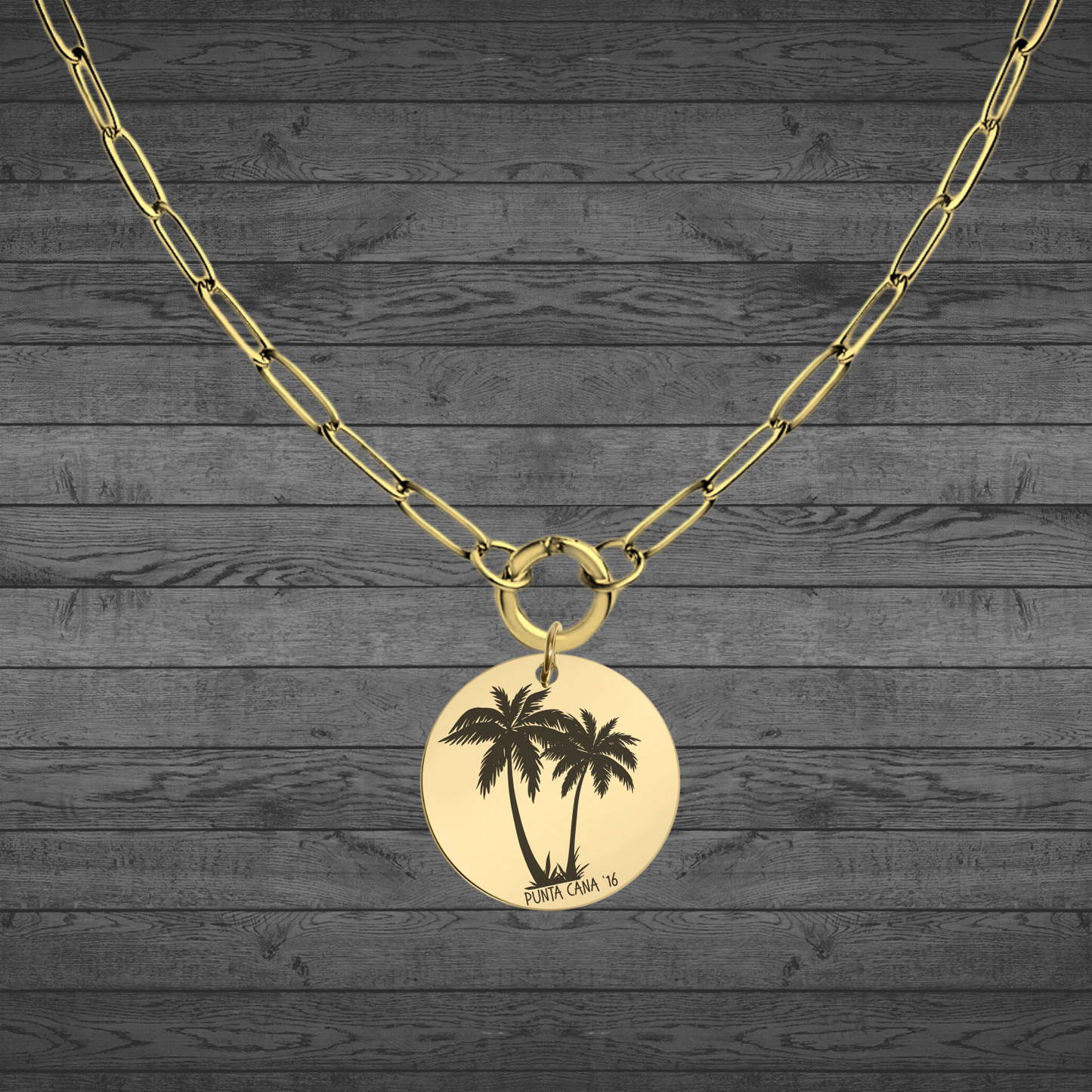 Text, Handwriting or Drawing Laser Engraved Gold Large Circle Pendant