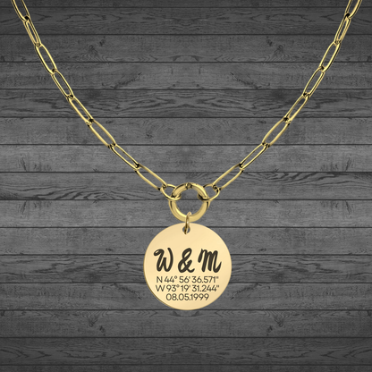 Text, Handwriting or Drawing Laser Engraved Gold Large Circle Pendant