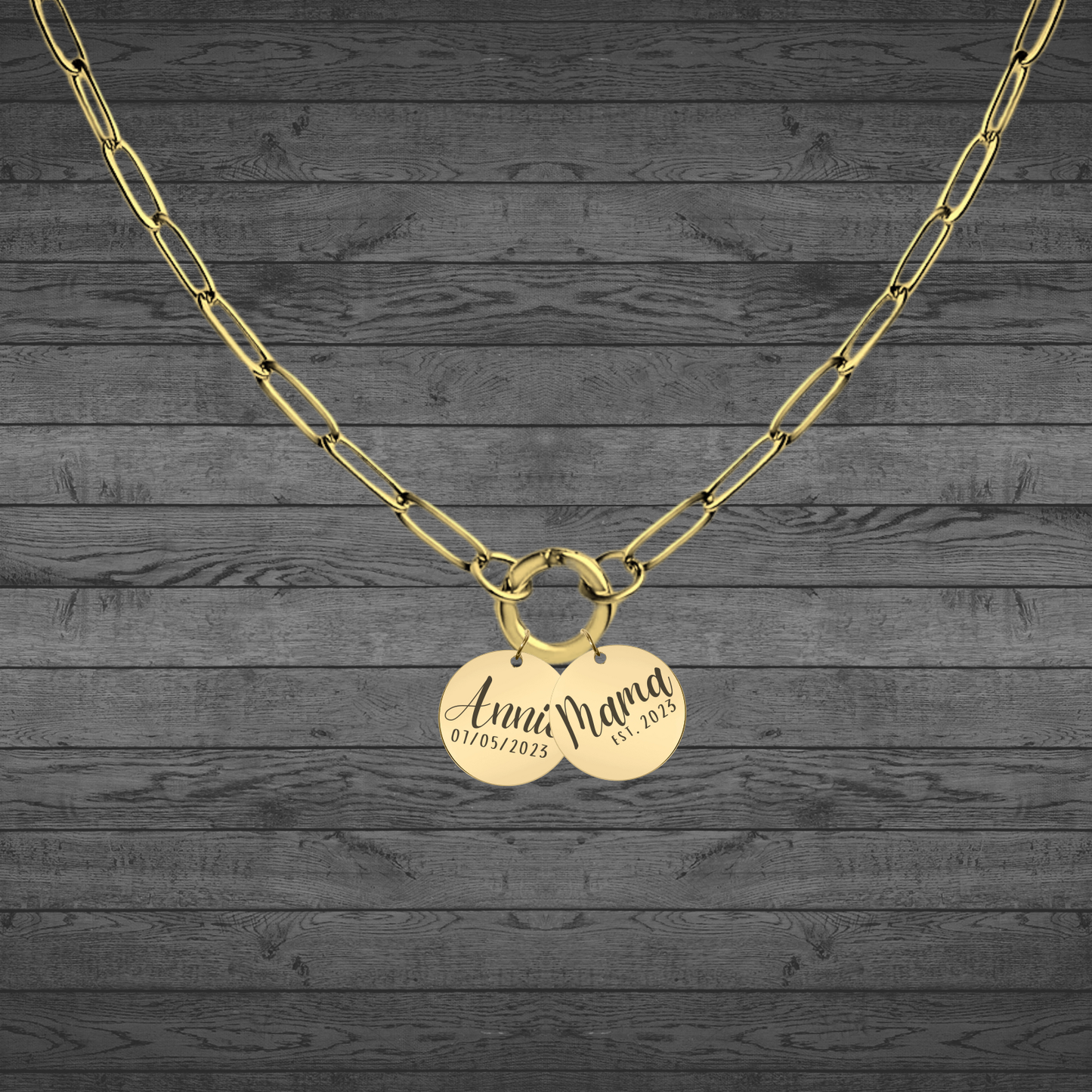 Text, Handwriting or Drawing Laser Engraved Gold Small Circle Pendant